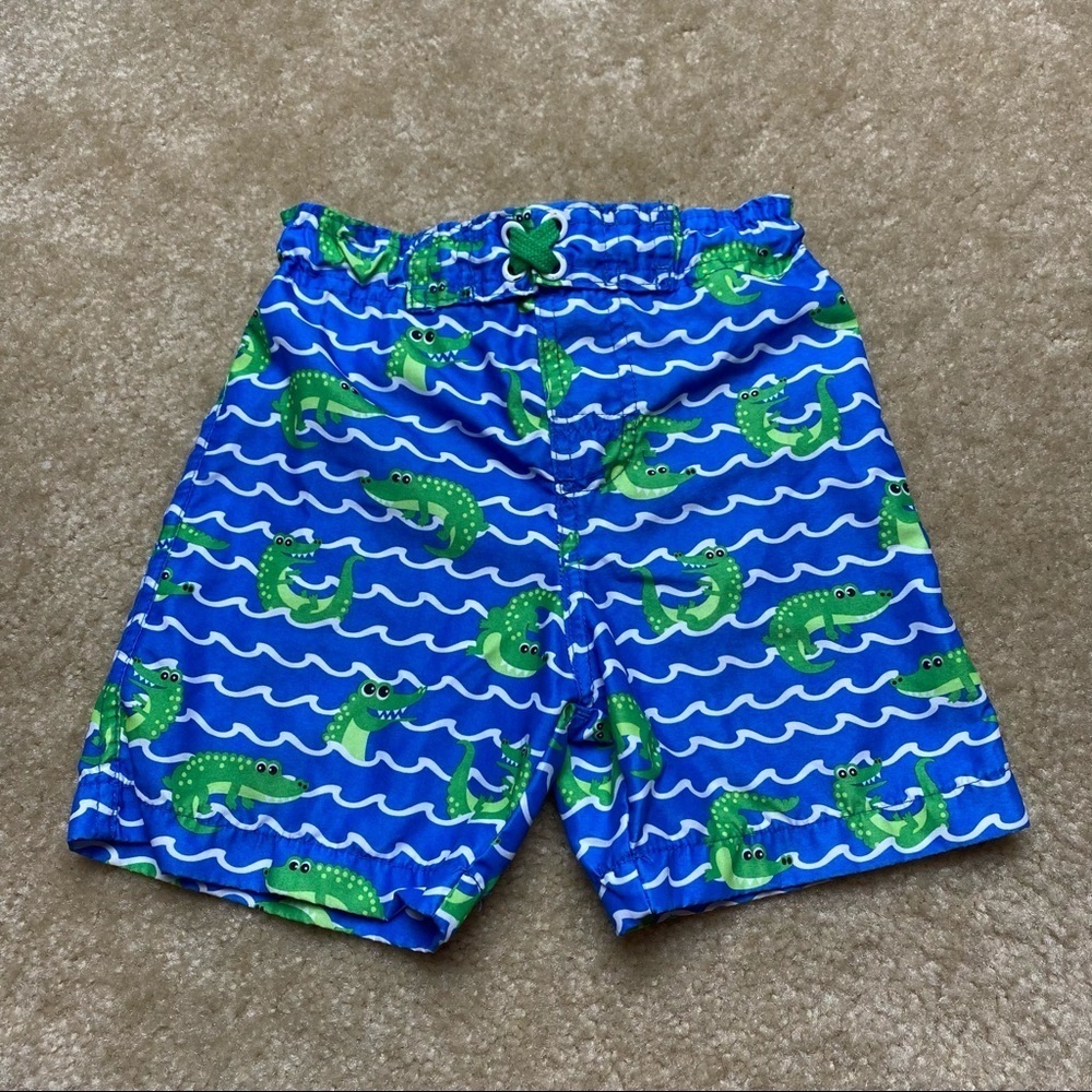 Lily & Dan Blue & Green Alligator Swim Trunks 2T